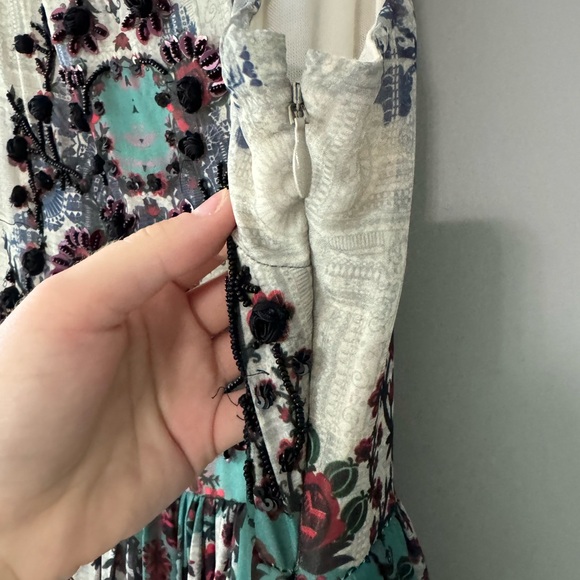 Bhanuni By JYOTI Size 0 Black Roses Beaded Maxi Dress Green Anthropologie Madera - Picture 6 of 10